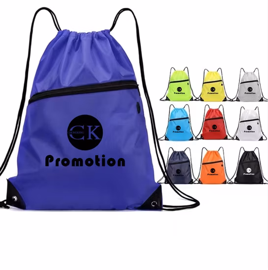 Прочная водонепроницаемая спортивная сумка из полиэстера 210d с логотипом на заказ, нейлоновая, с завязкой на молнии спереди