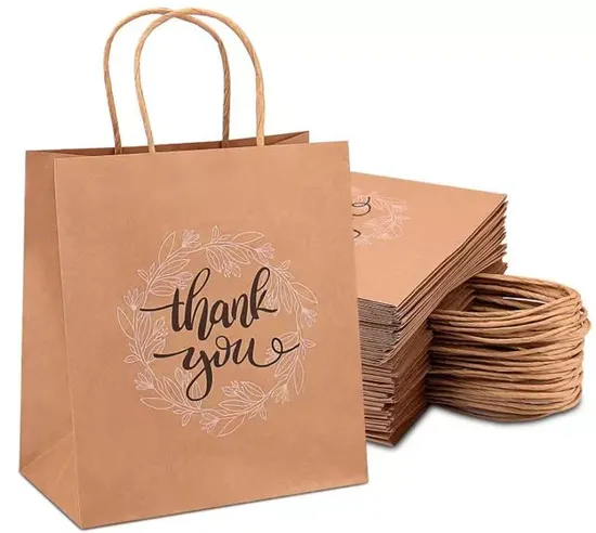 Бумажный пакет для покупок с логотипом на заказ. Биоразлагаемый крафт-пакет с ручкой.