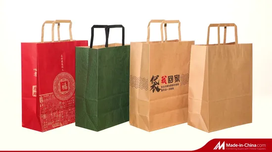 Коричневый пакет для упаковки покупок с плоской ручкой из крафт-бумаги